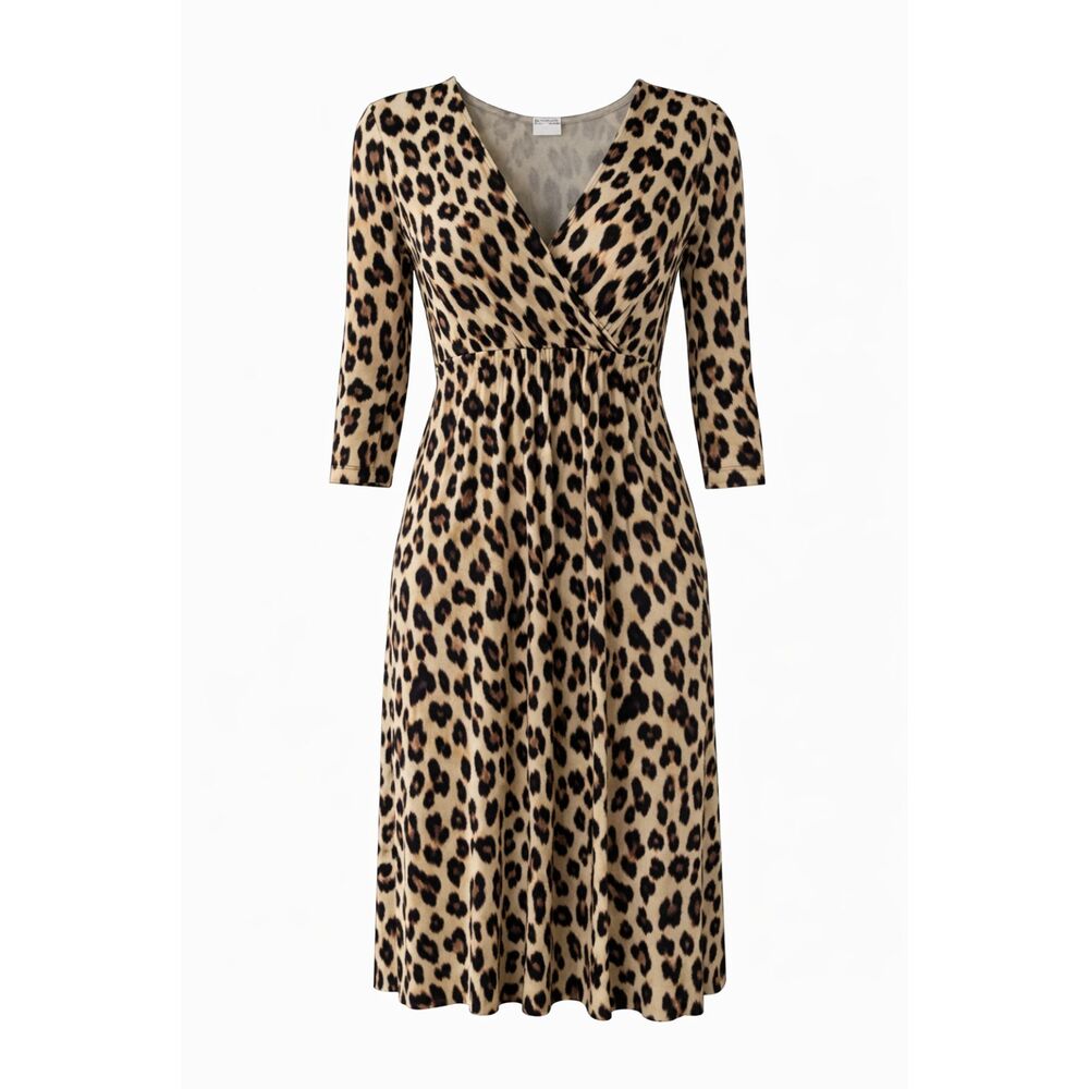 Chico’s Leopard Print Faux Wrap Dress Size 0 (Small) Animal Print Stretch